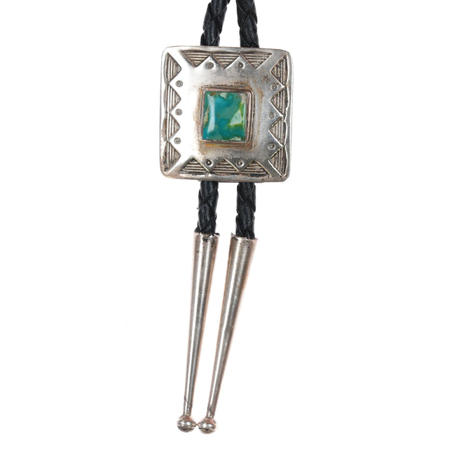 Vintage Navajo sterling square bolo tie with nice turquoise