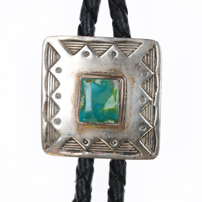 Vintage Navajo sterling square bolo tie with nice turquoise