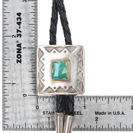 Vintage Navajo sterling square bolo tie with nice turquoise