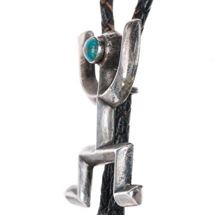 c1950 Navajo cast silver bolo tie with turquoise