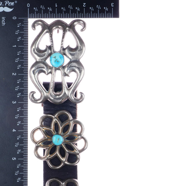 Vintage Navajo cast silver and turquoise concho belt - Estate Fresh Austin