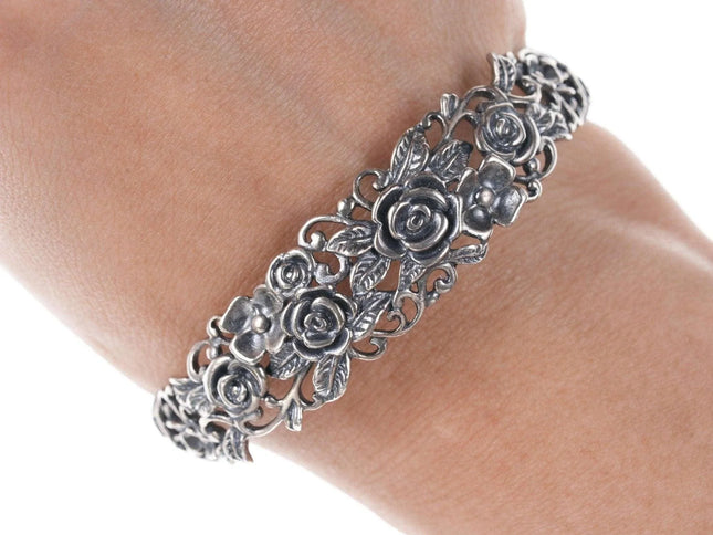 Retro Israel Sterling rose cuff bracelet - Estate Fresh Austin