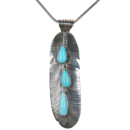 Running Bear Shop Sterling and turquoise feather pendant/necklace