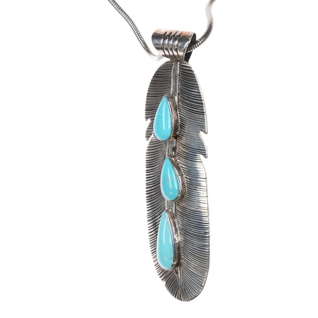 Running Bear Shop Sterling and turquoise feather pendant/necklace - Estate Fresh Austin