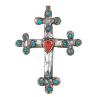 Large Mose Southwestern sterling turquoise, spiny oyster heart cross pendant - Estate Fresh Austin