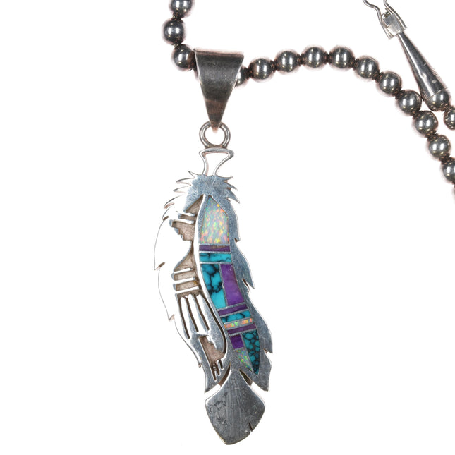 Cecil Ashley Navajo sterling channel inlay pendant/beaded necklace sugilite opal