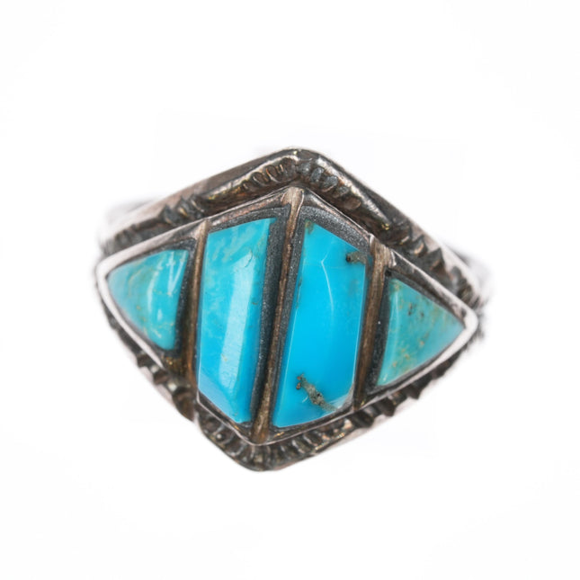 sz10.5 Vintage picto-marked Native American sterling cobblestone turquosie ring