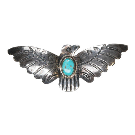 30's-40's Navajo hand stamped silver/turquoise thunderbird pin