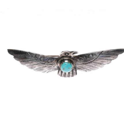 30's-40's Navajo hand stamped silver/turquoise thunderbird pin