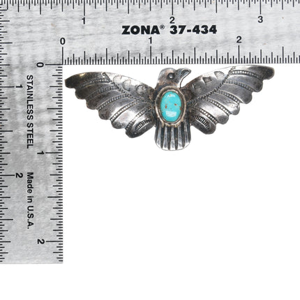 30's-40's Navajo hand stamped silver/turquoise thunderbird pin