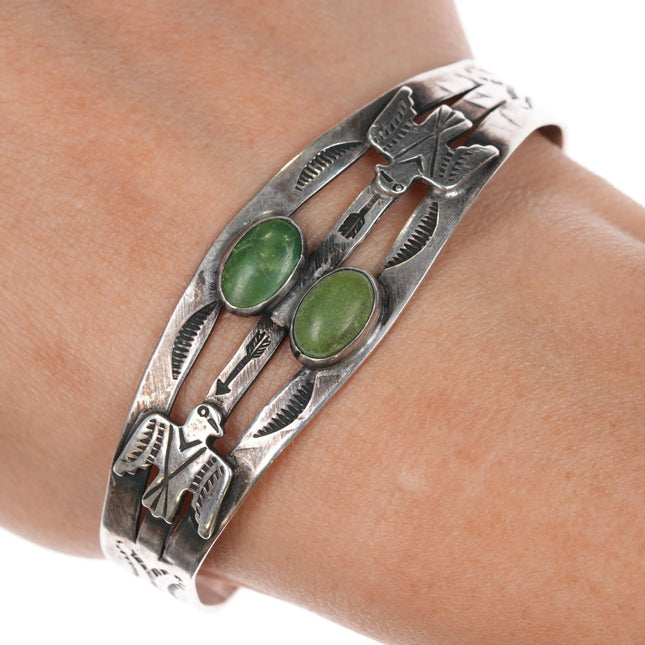 6.625" 30's-40's IH Coin silver thunderbird fred harvey cuff bracelet - Estate Fresh Austin