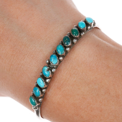 5 3/8" 40's-50's Zuni silver slanted turquoise row cuff bracelet - Estate Fresh Austin