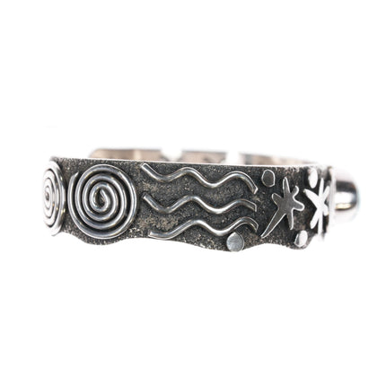 6.5" Alex Sanchez Navajo sterling petroglyph cuff bracelet with turquoise