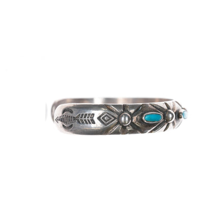 6.5" 30's-40's Navajo silver blue gem turquoise row cuff bracelet