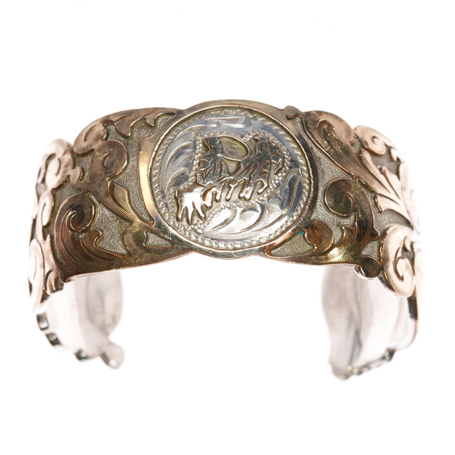 6 1/8" Terry Werito Navajo sterling gold filled hand engraved cuff bracelet