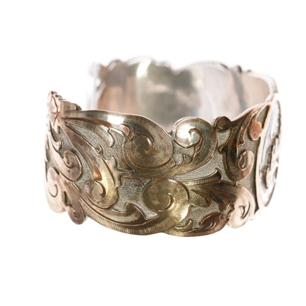 6 1/8" Terry Werito Navajo sterling gold filled hand engraved cuff bracelet