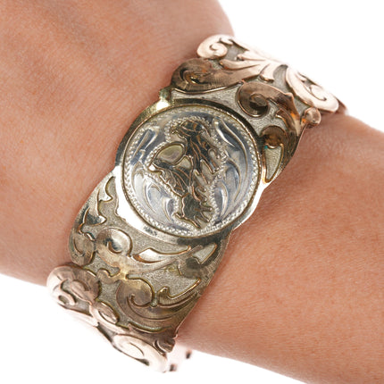 6 1/8" Terry Werito Navajo sterling gold filled hand engraved cuff bracelet