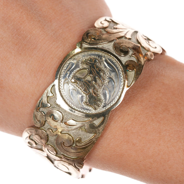 6.12" Terry Werito Navajo sterling gold filled hand engraved cuff bracelet - Estate Fresh Austin