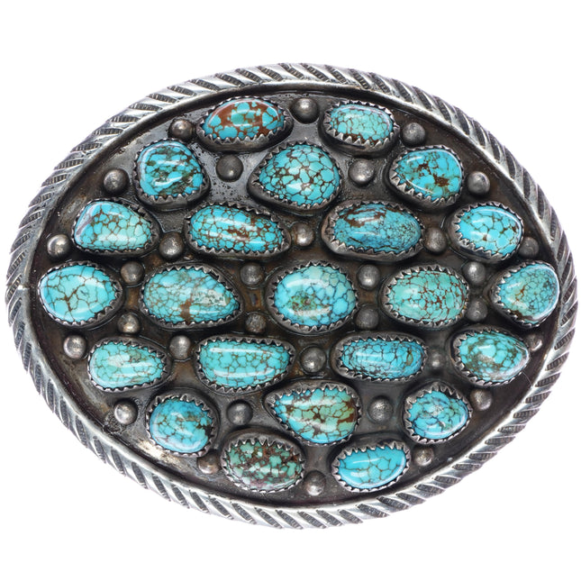 Large Benny Sandoval Navajo silver natural Spiderweb turquoise belt buckle