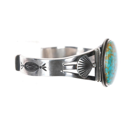 6.5" Steve Arviso Navajo high grade Nevada Turquoise sterling cuff bracelet