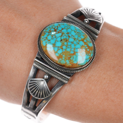 6.5" Steve Arviso Navajo high grade Nevada Turquoise sterling cuff bracelet