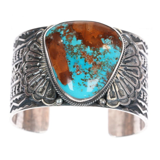 6.5" Sunshine Reeves Navajo sterling, natural Nevada turquoise cuff bracelet