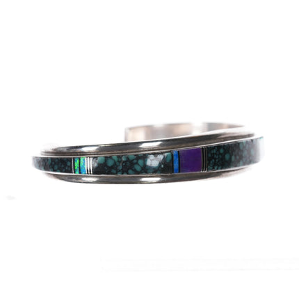 6.5" Steve Francisco Navajo silver webbed turquoise opal sugilite cuff bracelet