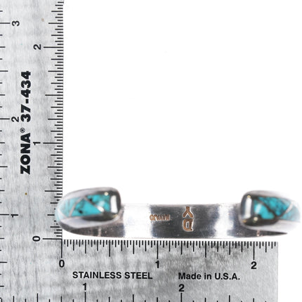 6" DY Native American sterling channel inlay cuff bracelet with nice turquoise