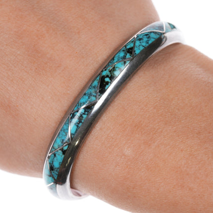 6" DY Native American sterling channel inlay cuff bracelet with nice turquoise