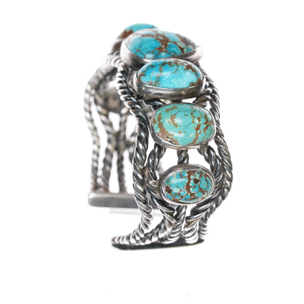 6 7/8" Vintage Native American twisted silver wire cuff bracelet nice turquoise