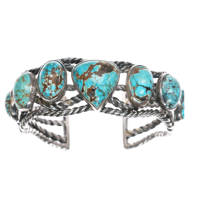 6.875 Vintage Native American twisted silver wire cuff bracelet nice turquoise - Estate Fresh Austin