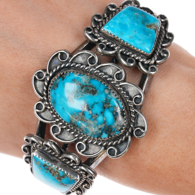 6.75" 50's-60's Morenci turquoise Navajo silver cuff bracelet