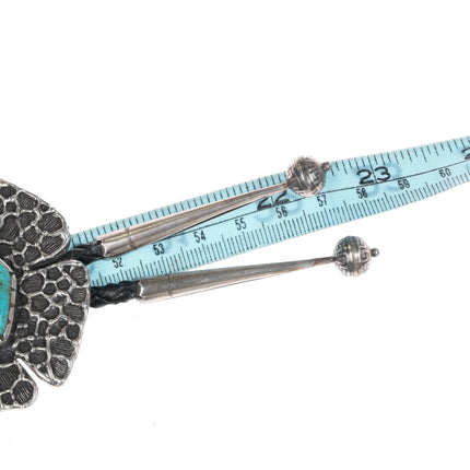 c1970 Large Archie Henderson Tufa Cast silver Easter Blue turquoise bolo tie - Estate Fresh Austin