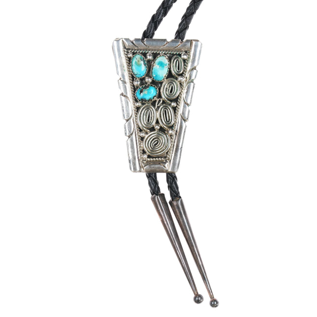 c1980 GJ Navajo sterling and turquoise bolo tie