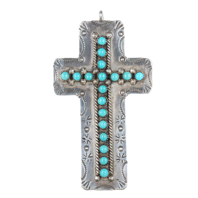 JP Ukestine Zuni sterling snake eye turquoise cross pendant