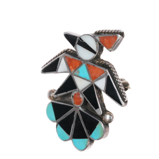 c1950 Zuni sterling channel inlay thunderbird pin