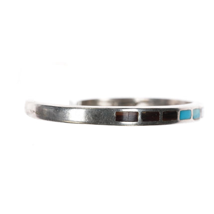 5.75" Older Zuni T-shell/turquoise channel inlay sterling cuff bracelet