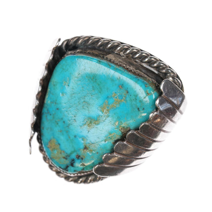 sz9 Huge Vintage Navajo sterling and turquoise ring with feather sides