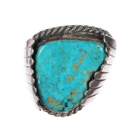 sz9 Huge Vintage Navajo sterling and turquoise ring with feather sides