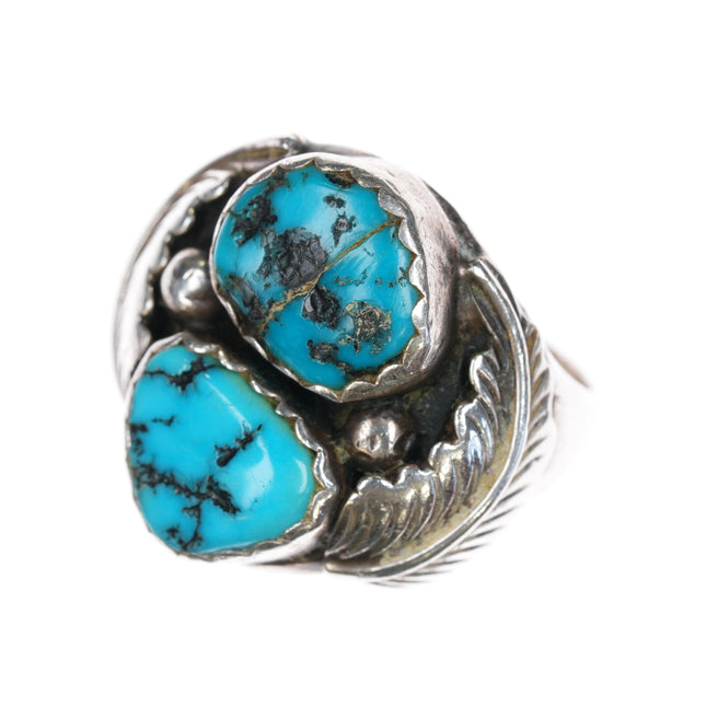 sz12 AF Navajo sterling and turquoise feather ring