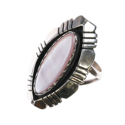 sz6 Julia Etsitty Navajo pink mother of pearl sterling ring