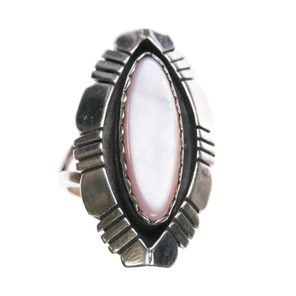 sz6 Julia Etsitty Navajo pink mother of pearl sterling ring