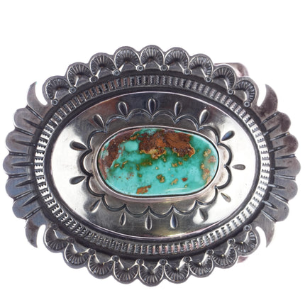 Curtis Pete for Rocking Horse Ranch Stamped silver Royston turquoise belt buckle - Estate Fresh Austin