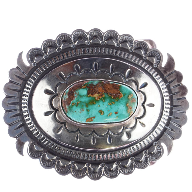 Curtis Pete for Rocking Horse Ranch Stamped silver Royston turquoise belt buckle - Estate Fresh Austin