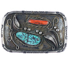 c1960's Navajo Sterling, turquoise, and coral belt buckle - Estate Fresh Austin