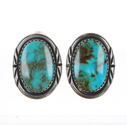 Vintage Navajo high grade Nevada turquoise clip-on earrings sterling