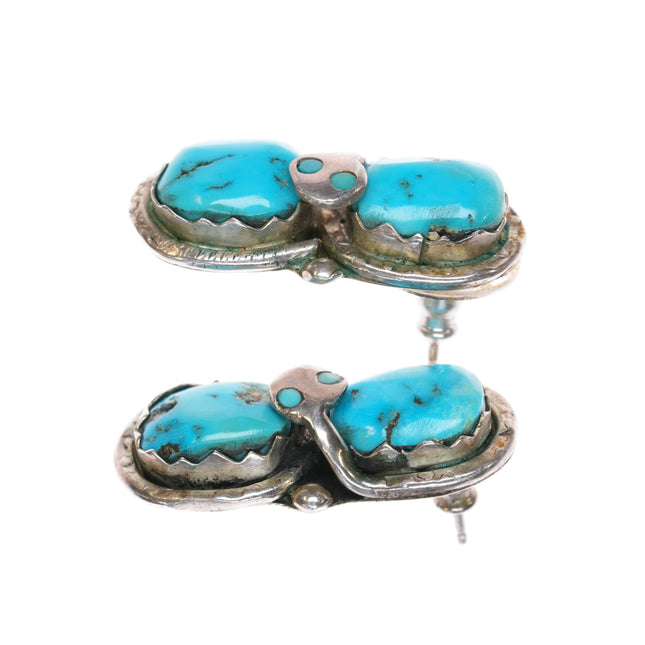 Effie Calavaza Zuni sterling and turquoise snake earrings