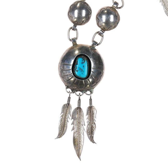 70's-80's Navajo sterling turquoise dangly feather necklace