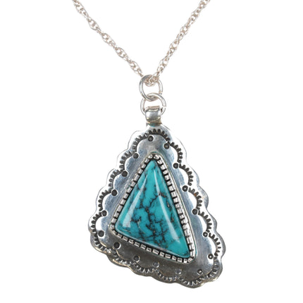 Fred Guerro Navajo sterling spiderweb turquoise pendant