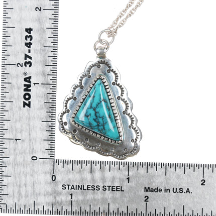 Fred Guerro Navajo sterling spiderweb turquoise pendant